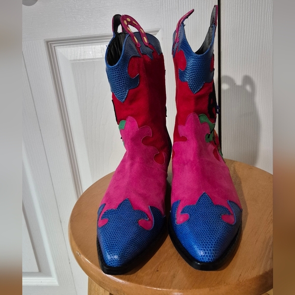 80s Vintage Zalo Colorful Suede Cowboy Boots Womens size 6.5 Made in Spain - Picture 12 of 16
